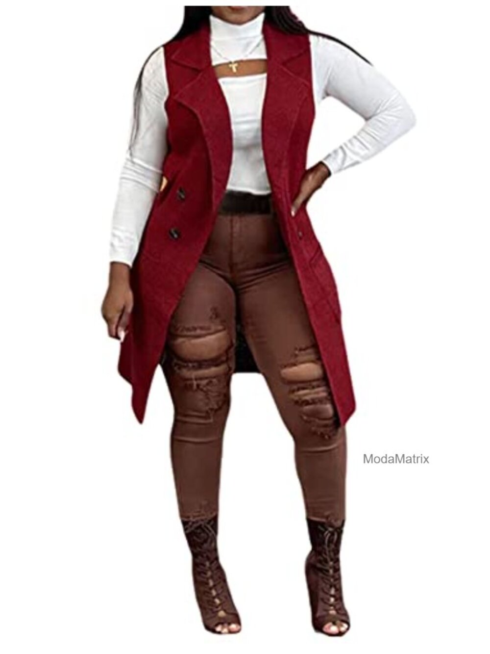 Sleeveless Long Knit Sweater Vest Open Front Cardigan Waistcoat